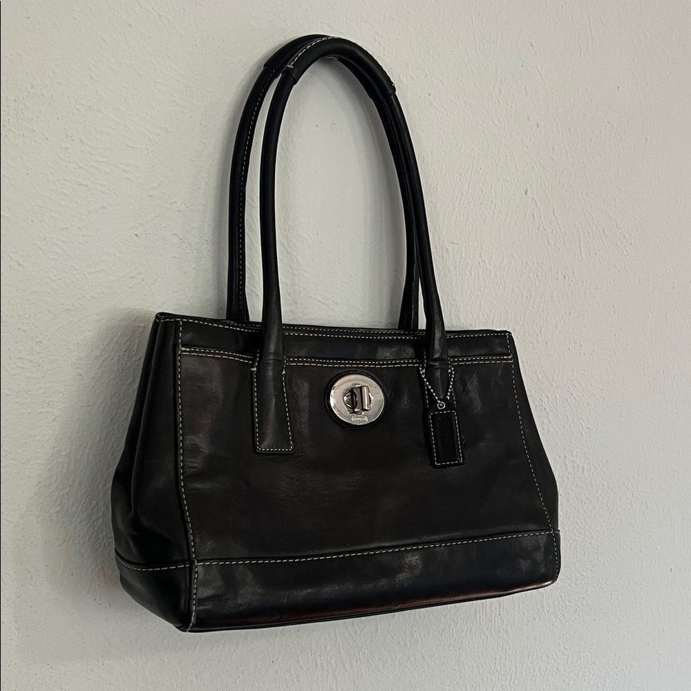 Coach Hampton Madeline Black Leather Satchel Bag Y2K Vintage Carryall Purse